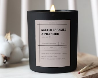 CARAMELLO SALATO & CANDELA DI SOIA AL PISTACCHIO, grande candela da 10,5 oz, candela vegana, candela profumata dolce, candela di lusso, regalo per lei, regalo per lui
