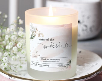 Personalised Sister Of The Bride Gift, Sister Of The Bride Candle, Gift For Sister On My Wedding Day, Thank You Sister Gift From Bride