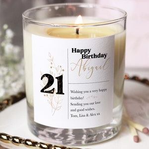 Personalised 21st Birthday Candle, Unique Daughter 21st Birthday Gift, Best Friend 21st Birthday Candle Gift, Sister 21st Birthday Candle