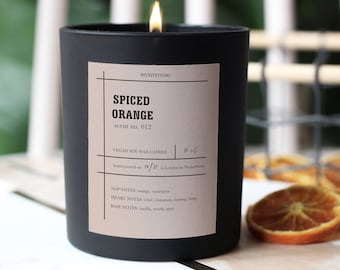 Vela de soja naranja especiada, vela de Navidad, regalo de Navidad para ella o él, velas de otoño / invierno, vela Hygge, vela vegana grande de 10.5 oz