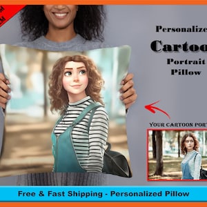 Custom Cartoon Portrait Drawing from Photo Pillow, Personalized Photo Pillow with Cushion, Family Portrait Illustration Cushion Cover