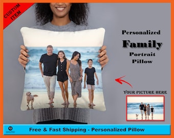 Custom Photo Pillow, Personalized Family Portrait Cushion Cover