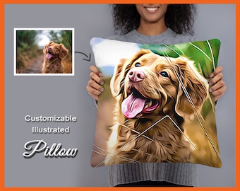 Custom Pet Portrait Pillow, Dog Memorial Gift, Personalized Pillow