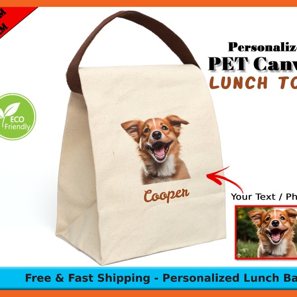 Personalized Pet Canvas Lunch Bag: Eco-Friendly, Durable with Strap - Organic, Safe for Lunches & Snacks, Customizable with Your Photo/Name.