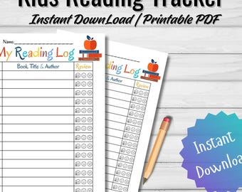 Reading Log for Kids Printable, Book Tracker, Children's Reading Challenge Journal, Homeschool & Classroom Printables