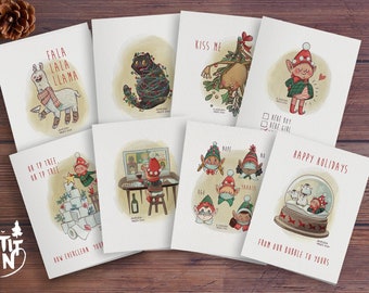 ¡Construye tu propio juego de tarjetas navideñas lindas y festivas / elige tu propia aventura!