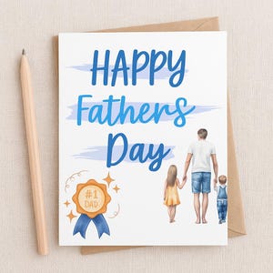 Carte imprimable pour la fête des pères - Prix papa n°1 avec aquarelle de famille - Téléchargement instantané, carte pliable 5 x 7
