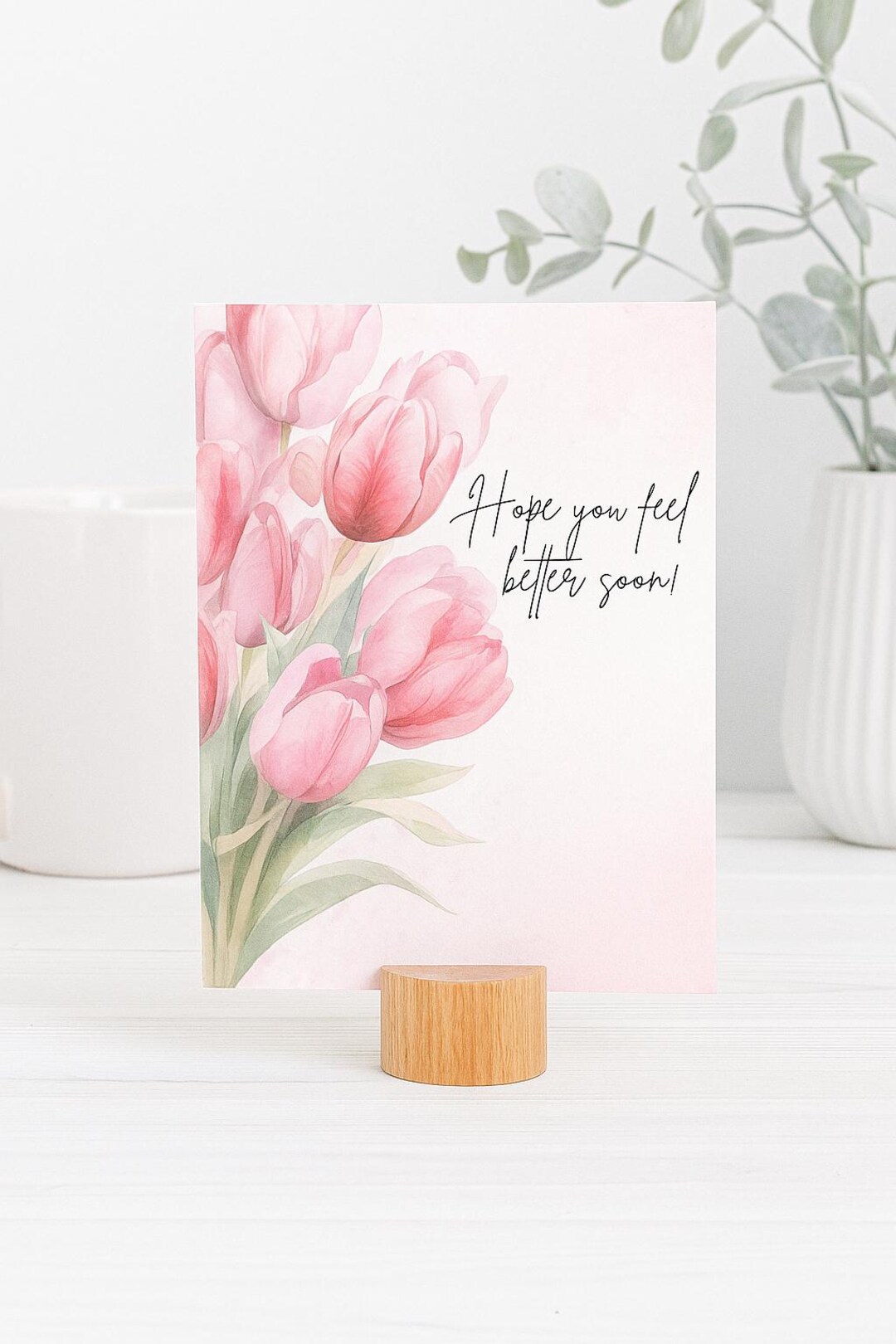 Get Well Soon Card – Pink Tulip Printable Greeting – 5x7 Foldable ...