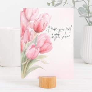 Gute Besserung Karte - Rosa Tulpe druckbare Grußformel - 13x18 faltbare digitale Karte - Sofortiger Download - Elegante Blumenerholungskarte