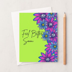 Carte Se sentir mieux bientôt - Vœux de bien-être floral lumineux - Téléchargement instantané - Carte numérique pliable 5 x 7 - Imprimable édifiante