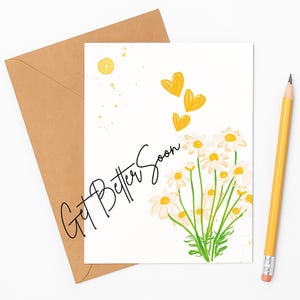 Cartão para melhorar logo – Cartão de incentivo para impressão Daisy – Cartão de saudação digital dobrável 5x7 – Download instantâneo – Cartão de recuperação alegre