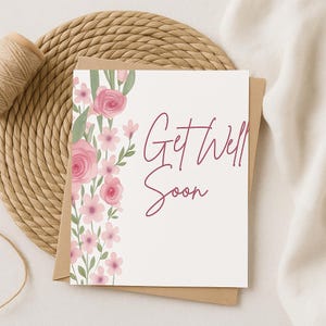 Carte imprimable « Guérir bientôt » - Carte de voeux florale aquarelle à téléchargement instantané pour la récupération et l'assistance