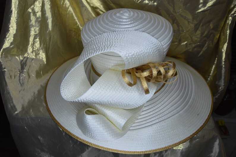 White and Gold Elegant Church Hat Etsy