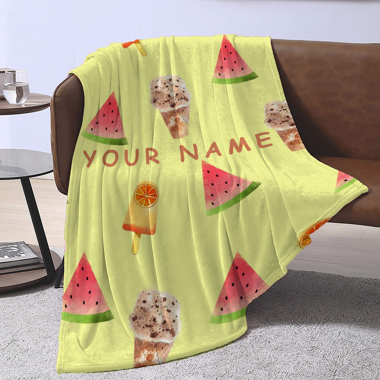 Watermelon Ice Cream Fleece Throw Blanket Personalized Baby Etsy