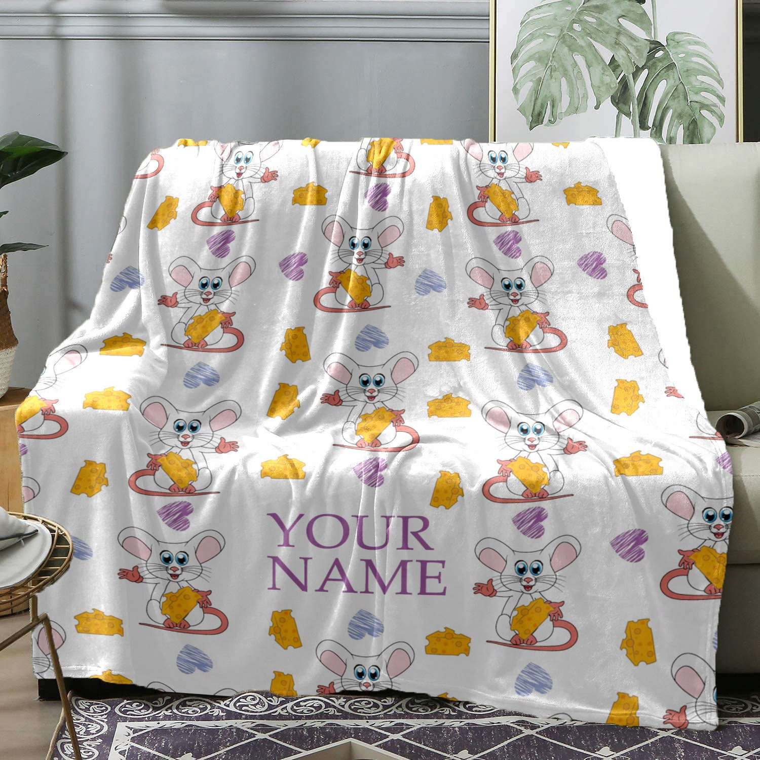 Personalized Baby Name Blanket Cute Mouse Throw Fleece Custom Etsy
