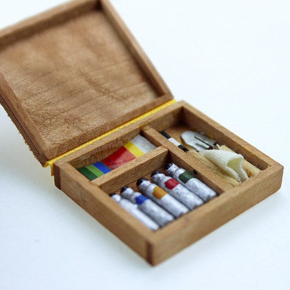 Miniature Artist Paint Box Set Mini Wood Oil Paint Tool Box - Etsy