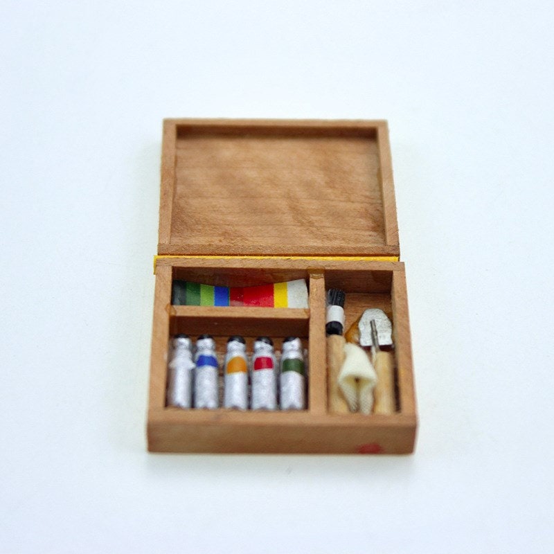 Miniature Artist Paint Box Set Mini Wood Oil Paint Tool Box Etsy