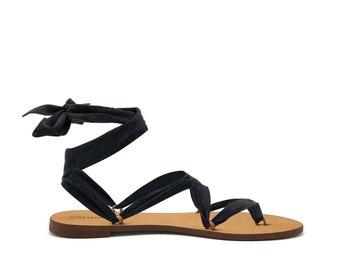 Rarámuri ribbon sandals / slippers with interchangeable ribbons - Cancun vegan model - black ribbon included