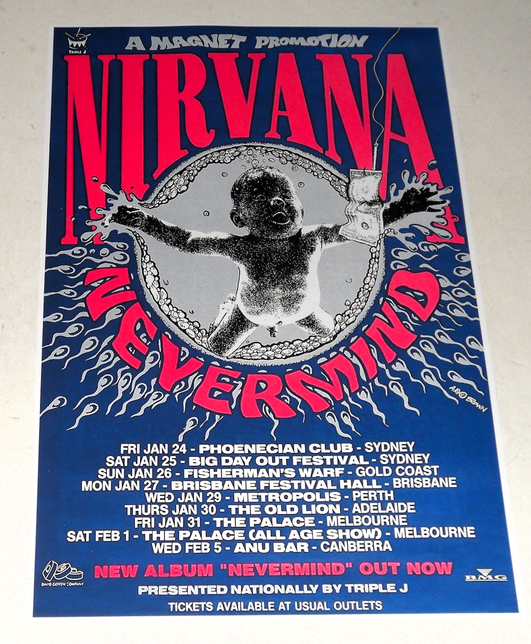 Nirvana 1991 nevermind Tour Poster Magnet Dave Grohl Kurt Cobain 19x13 ...
