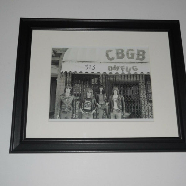 Framed Ramones CBGB 1975 B/W NYC Punk Johnny, Joey, Tommy, Dee Dee 14"x17"