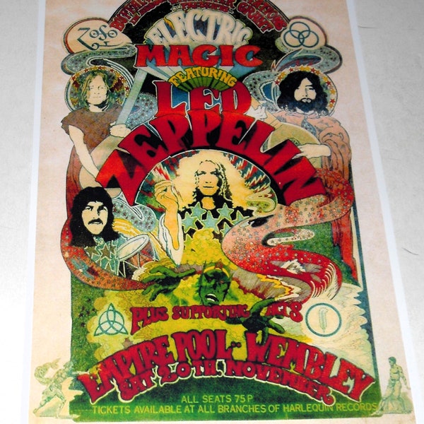 Large Led Zeppelin "Electric Magic" Wembley UK 11/20/1971 Poster 19"x13"