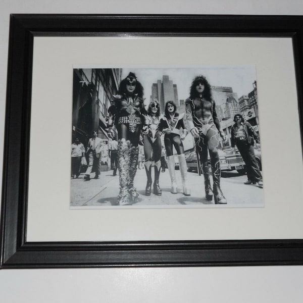 Framed Kiss Ace, Gene, Paul, Peter 1976 Destroyer Promo City Shot 14" by 17" Paul Stanley, Gene Simmons, Ace Frehley