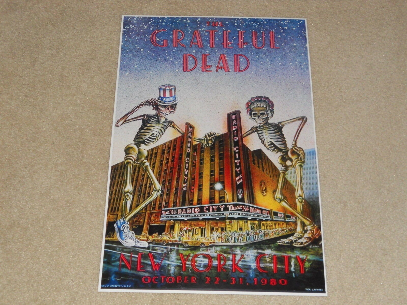 Large Grateful Dead NYC Halloween 1980 Radio City Concert Poster, 19x13
