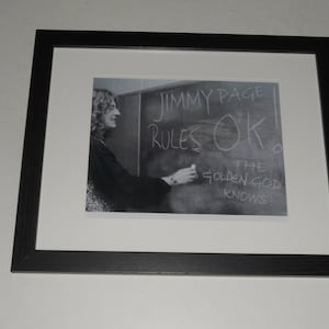 Framed Led Zeppelin Robert Plant '77 "Jimmy Page Rules!" Chalkboard 14"x17"