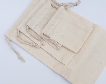 2 x 3 Inches Cotton Double Drawstring Bags. 100% Organic Cotton Reusable Premium Storage Bags - Gift & Party Favor Bags. Quantity: 100