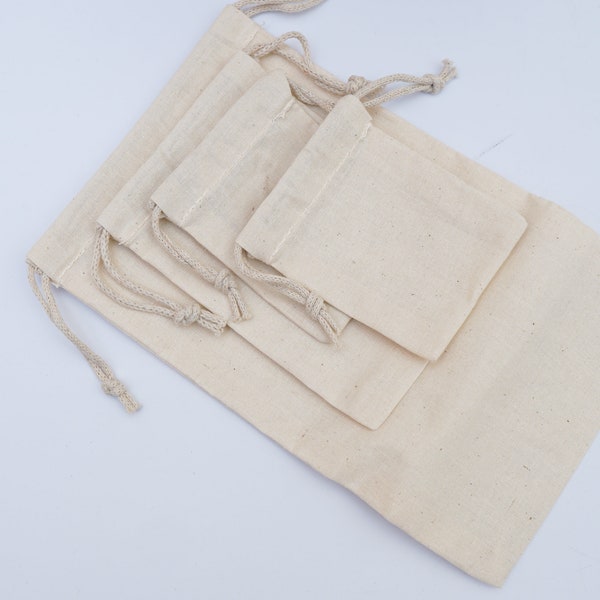 4 x 6 Inches Cotton Double Drawstring Bags. 100% Organic Cotton Reusable Storage Muslin Bags - Cotton Produce Bag - Gift & Party Favor Bag