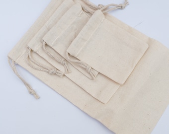 3 x 4 Inches Cotton Double Drawstring Bags. 100% Organic Cotton Reusable Storage Muslin Bags - Cotton Produce Bag - Gift & Party Favor Bag