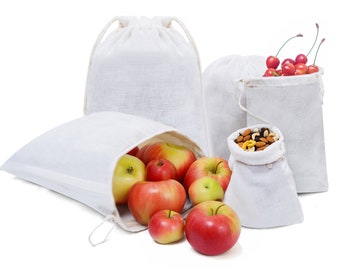 Baumwolle Doppel Kordelzug Taschen. Wiederverwendbare Aufbewahrungsbeutel aus Poly Cotton - Musselinbeutel - Aufbewahrung von Lebensmitteln, Geschenk- & Partybevorzugungsbeuteln