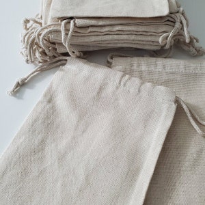 Sacs en toile de coton épais 200 g/m². Sacs en mousseline de coton réutilisables. Qualité supérieure. Idéal pour l'emballage de stockage et l'épicerie