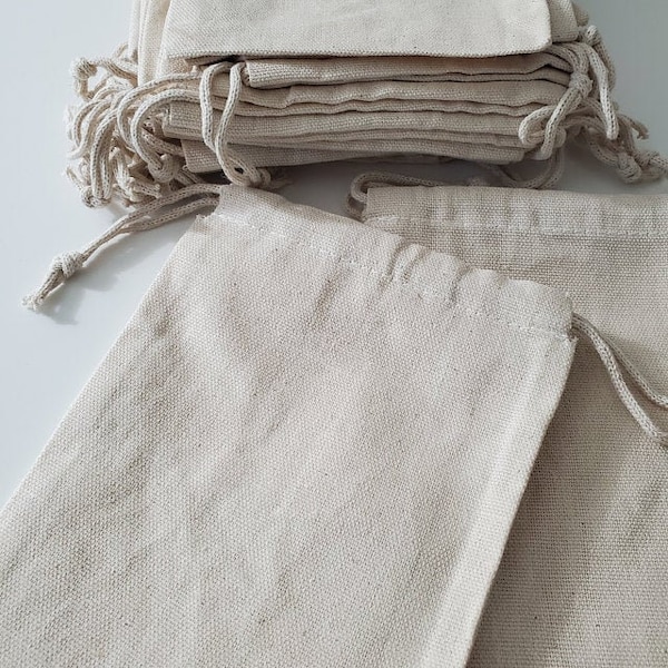 Canvas Cotton 200 GSM Thick Cotton Fabric Bags. Cotton Reusable Muslin Bags. Premium Quality. Best for Storage Packaging and Grocery