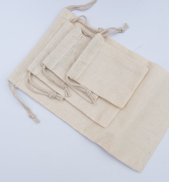 100 bolsas pequeñas de algodón con cordón doble reutilizable, tela de  muselina, bolsa de regalo de