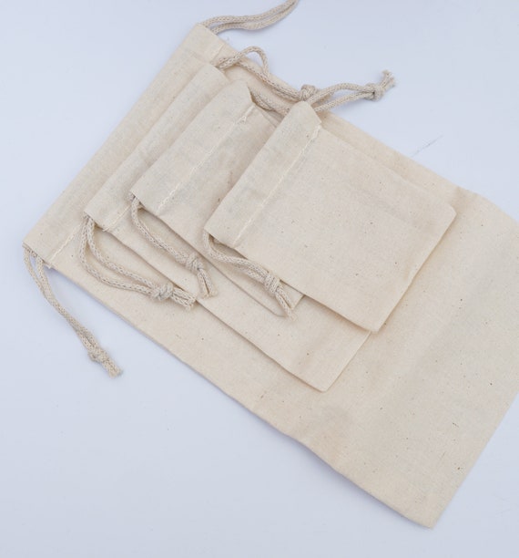 Cotton Double Drawstring Bags. 100% Organic Cotton Reusable Storage Muslin Bags - Cotton Produce Bag - Food Storage, Gift & Party Favor Bags