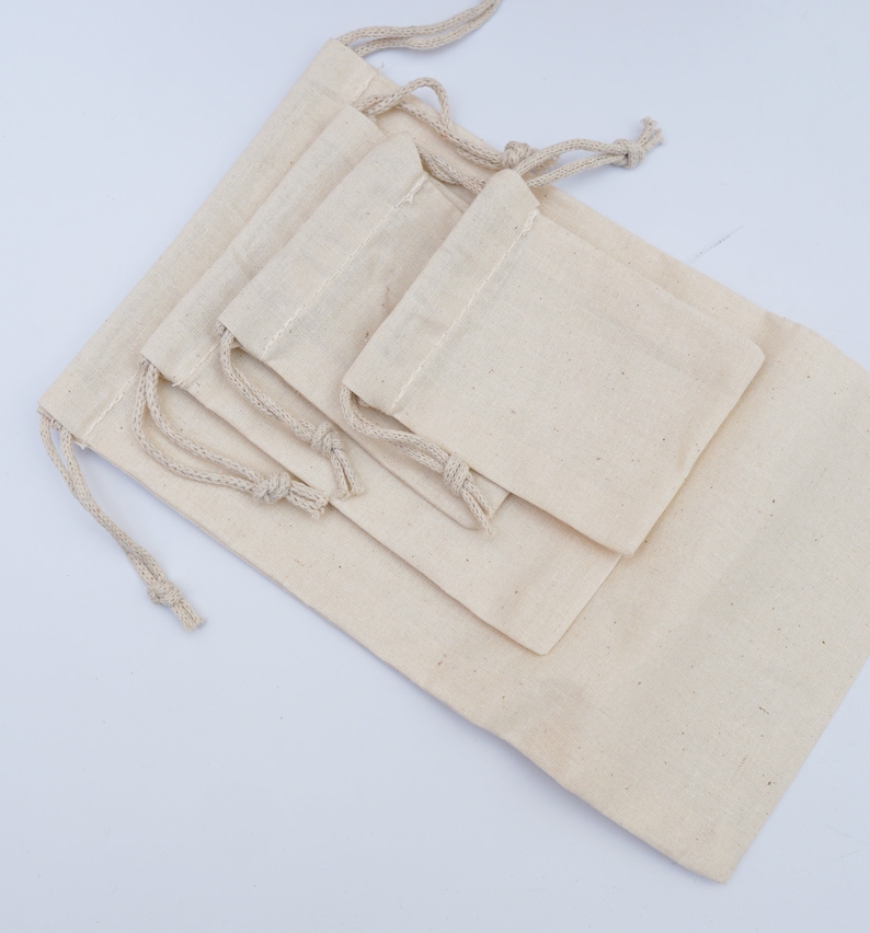 Cotton Double Drawstring Bags. 100% Organic Cotton Reusable Storage Muslin Bags Cotton Produce Bag Food Storage, Gift & Party Favor Bags image 1