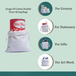 Sacs De Rangement Réutilisables 100% Coton - 12x18 Pouces - Double Cordon De Serrage - Premium