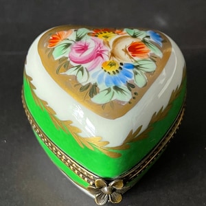 VINTAGE Royal de LIMOGES TRINKET Box Hart Shape With Flower Pattern and Bottle Inside