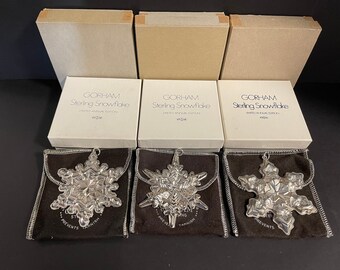 GORHAM Sterling SILVER 2 oz Vintage 1971,72,75 SNOWFLAKES Limited Edition