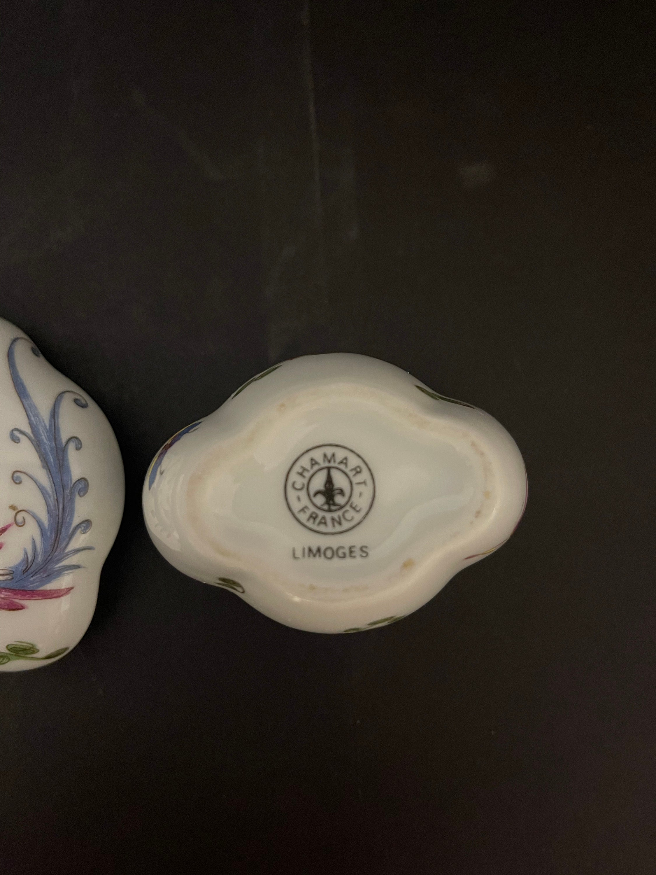 ヴィンテージ Royal de LIMOGES 花とキジの模様の小物入れ