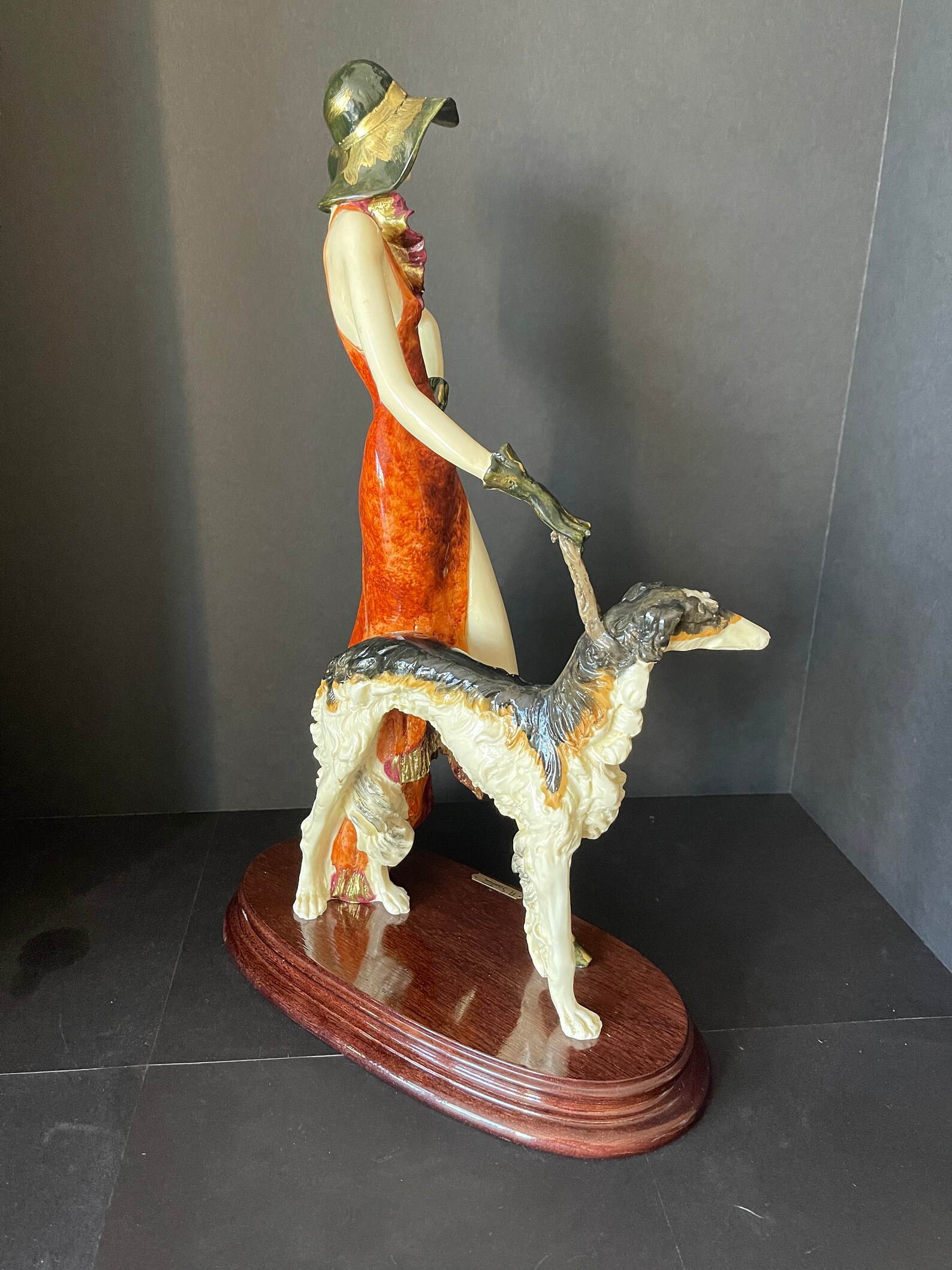 A. SANTINI Vintage Figurine Art Deco LADY With Borzoi DOG 17 Hight Etsy