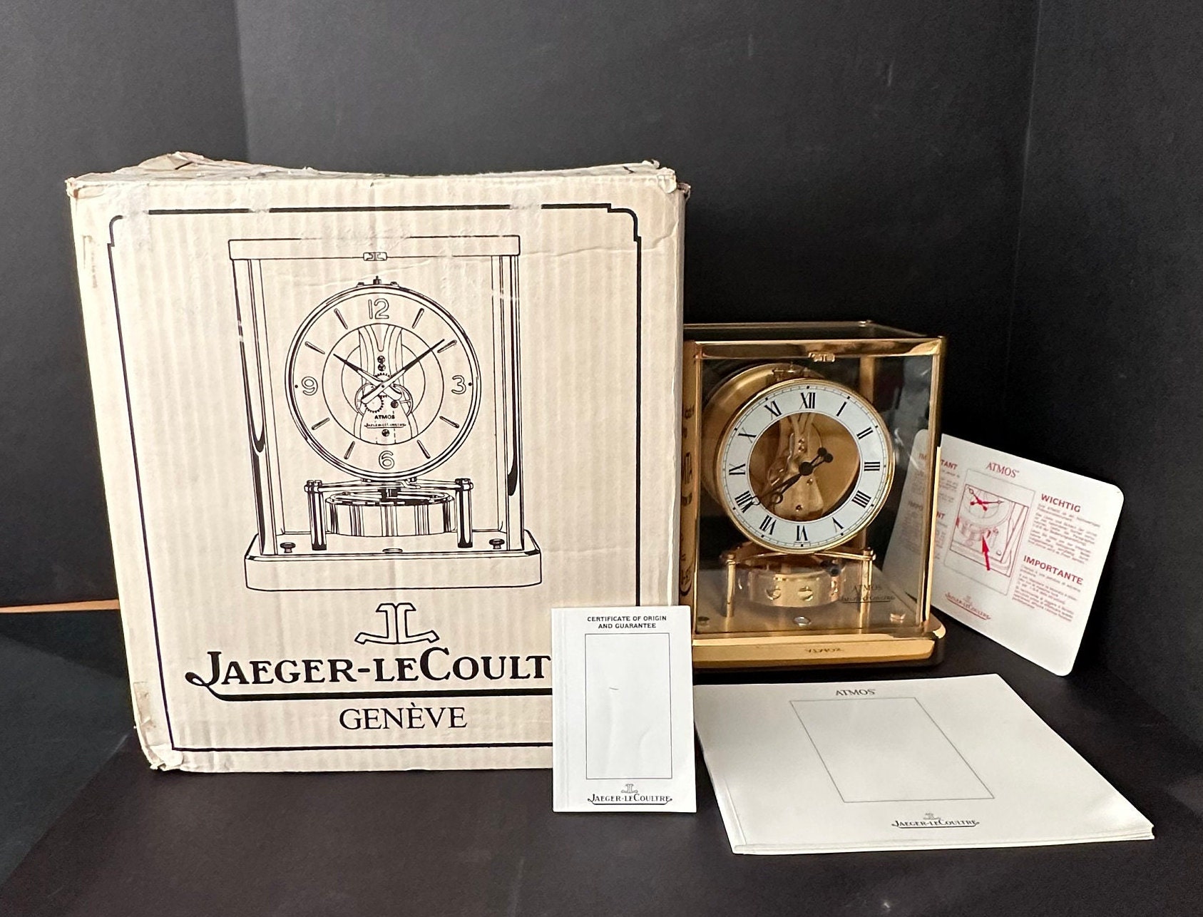 Rare  Le COULTRE Vintage 1994 ATMOS CLOCK  Swiss 24 kt Gold Plate Brass With Glass 13Jewels