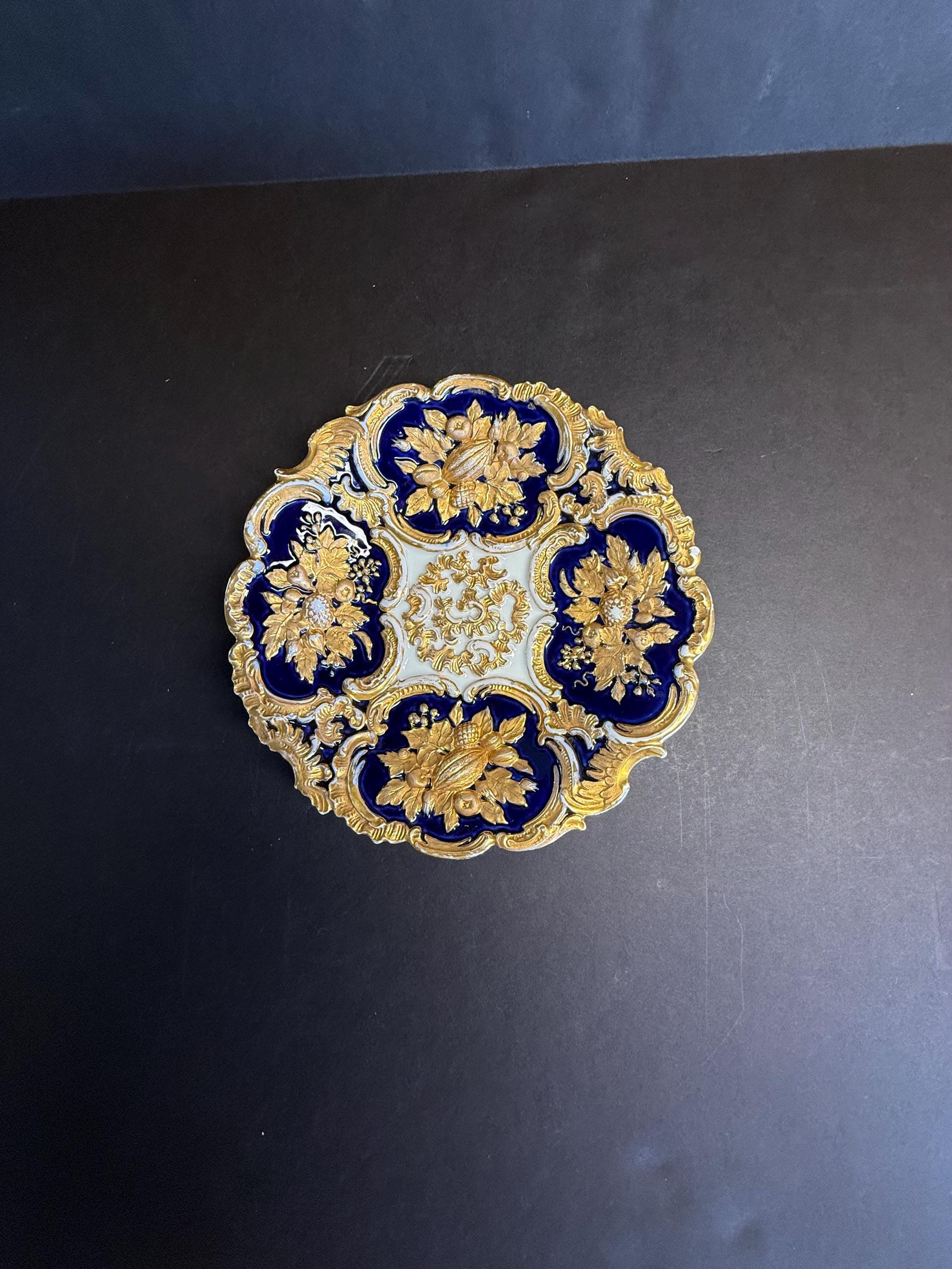 マイセン ゴールドギルト コバルト キャビネットプレート 六ツ花 1級品