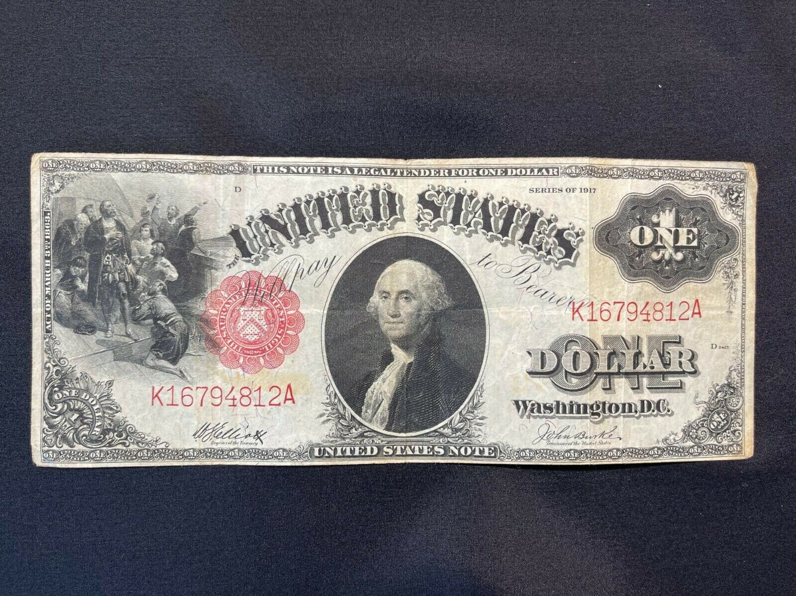 1917 Year Rare us ONE DOLLAR Washington D.C. LARGE Size