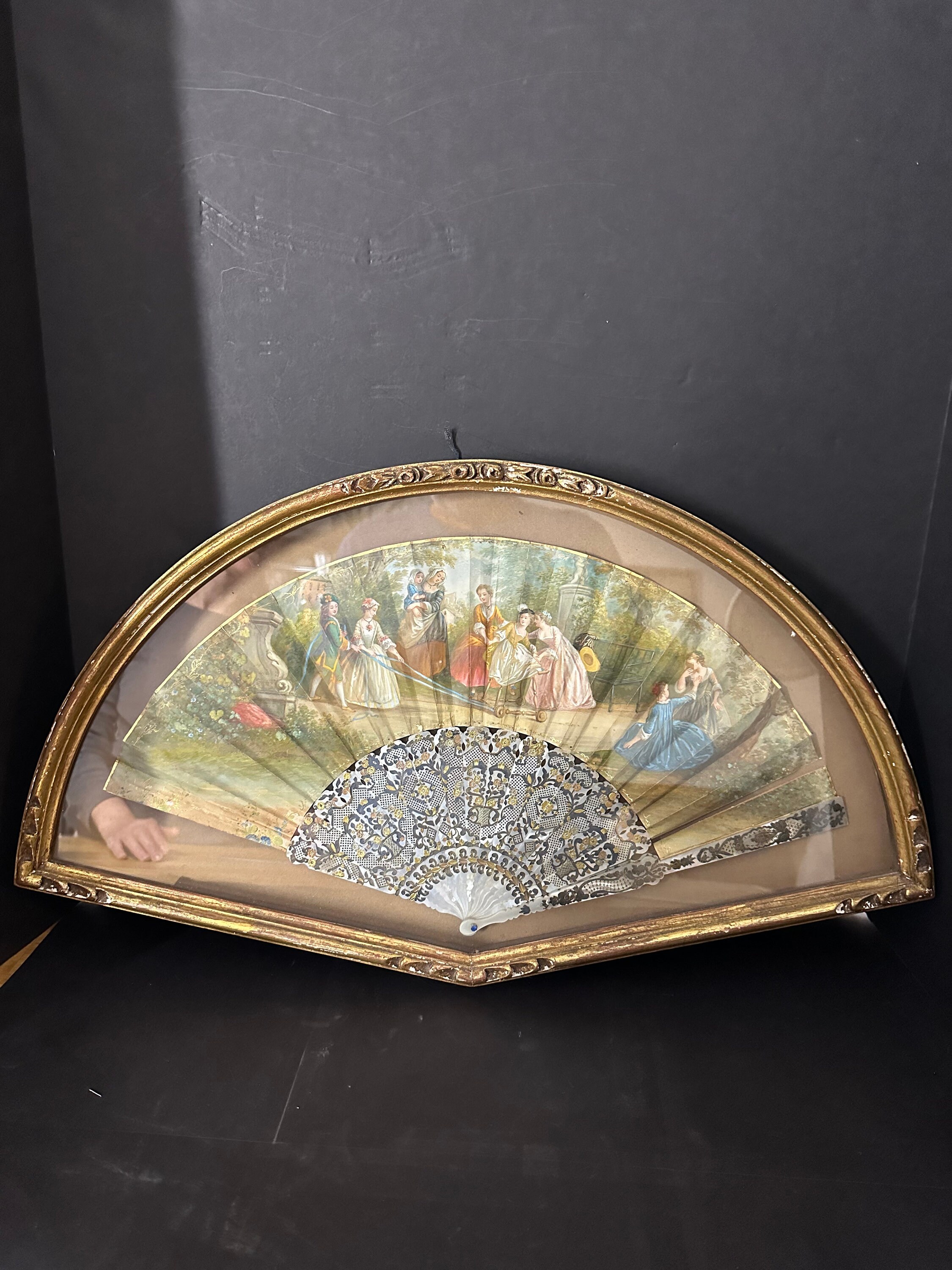 ANTIQUE VICTORIAN 19th Century France Hand FAN With Mother