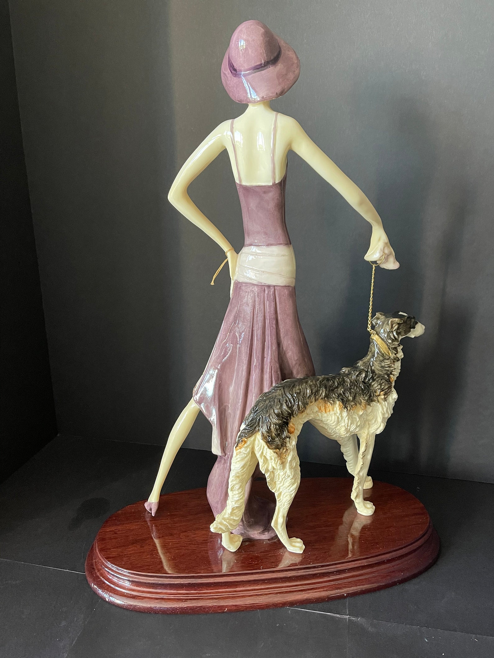 A. SANTINI Vintage Figurine Art Deco LADY With Borzoi DOG 19 Hight