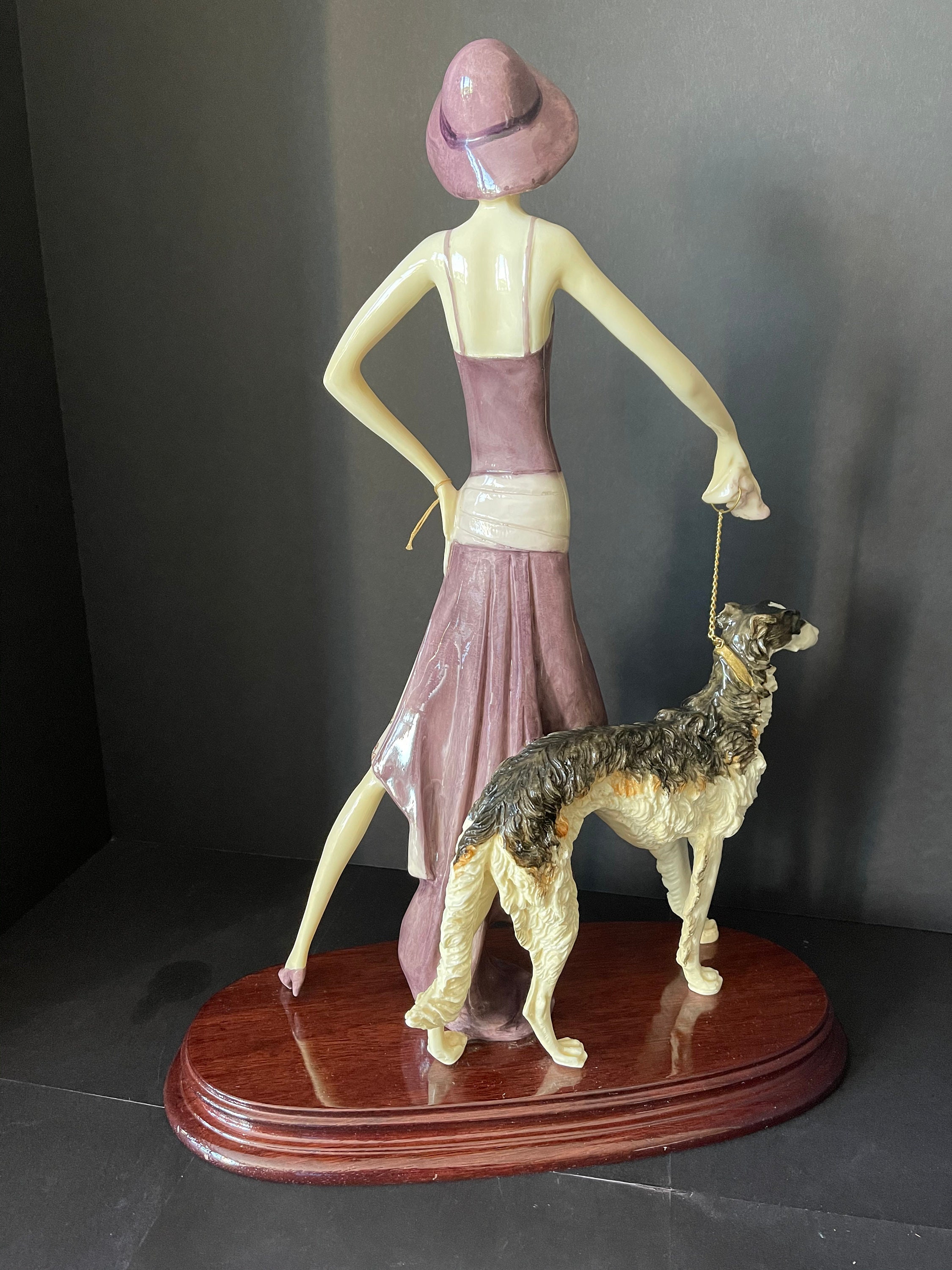 A. SANTINI Vintage Figurine Art Deco LADY With Borzoi DOG 19 Hight