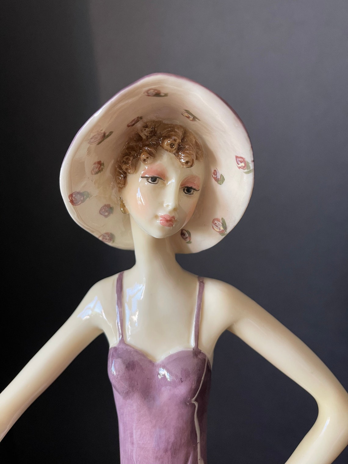 A. SANTINI Vintage Figurine Art Deco LADY With Borzoi DOG 19 Hight