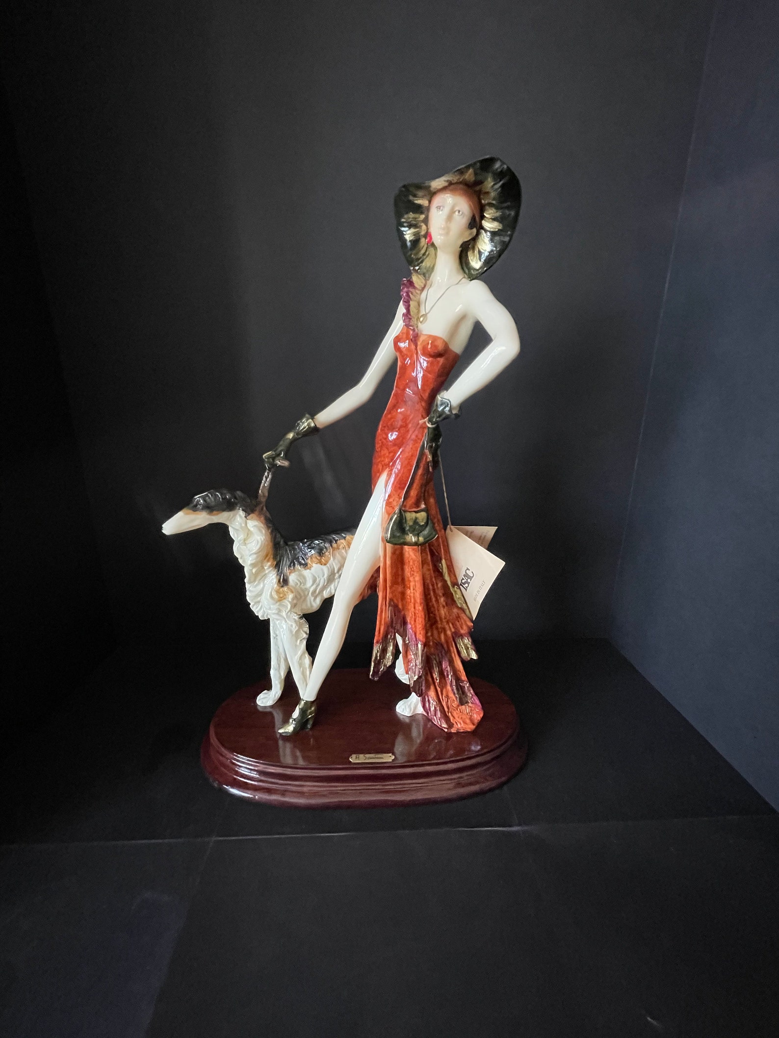 A. SANTINI Vintage Figurine Art Deco LADY With Borzoi DOG 17 Hight Etsy